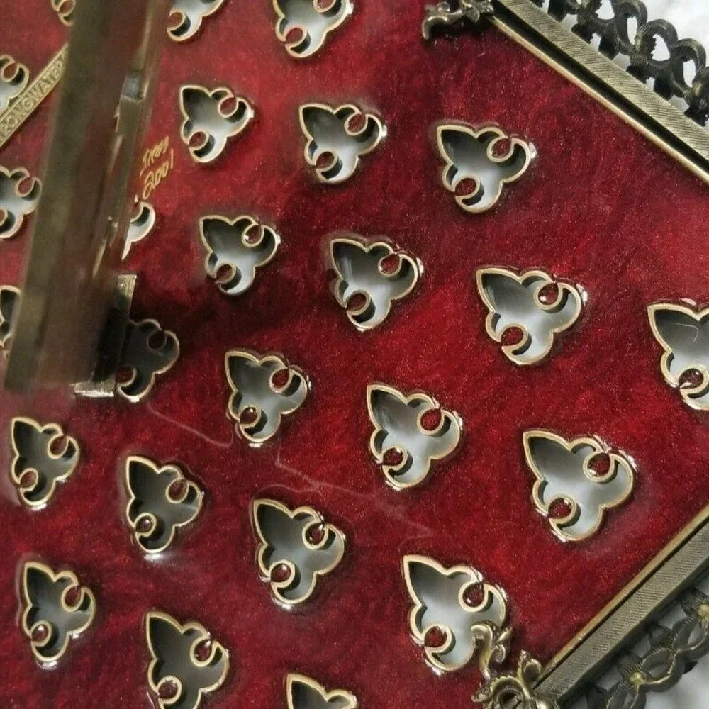 RARE SIGNED JAY STRONGWATER RED FLEUR DE LIS TIARA SCROLL CRYSTAL ENAMEL FRAME